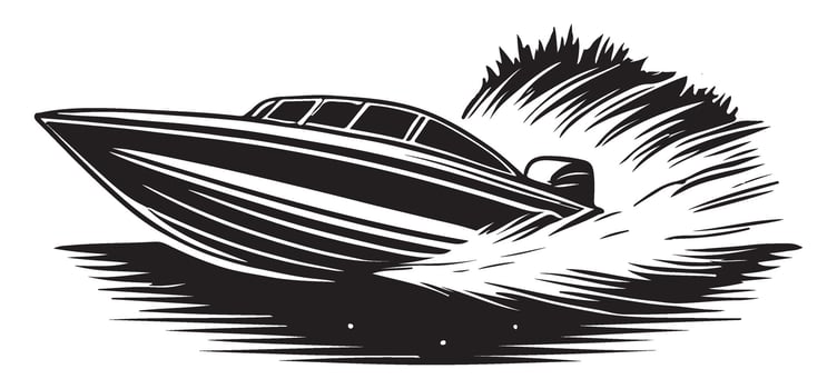 Speed Boat Silhouette Illustration Gliding Through Water with High Velocity vector