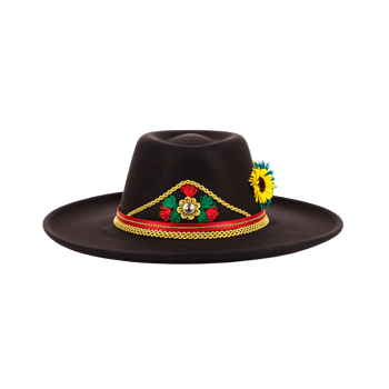 Ornate Black Hat with Floral Decorations png