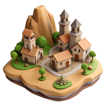 dramatic classic Small Village Nestled in Valley Isolated Element high quality png