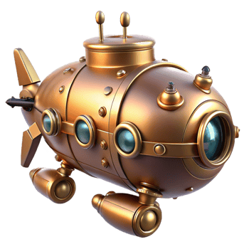 serene abstract A Steampunk Submarine Navigating a Coral detailed png