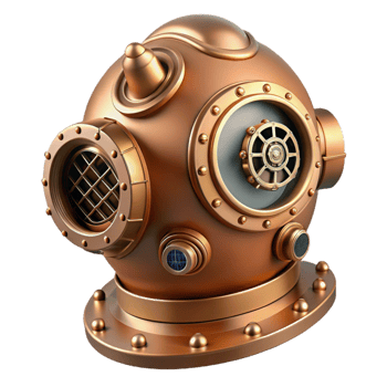 dramatic creative A Steampunk Diving Helmet with Intricate G exclusive png