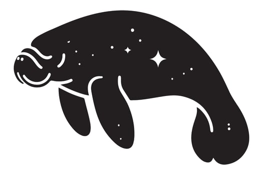 Manatee Silhouette with Stars Animal Wildlife Illustration vector