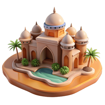 extraordinary minimalist Moorish Palace in a Desert Oasis detailed png