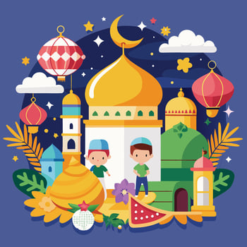 Festive Muslim Mosque Scene vector