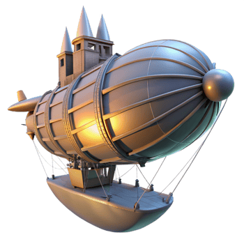 elegant rustic A Steampunk Zeppelin Docking at a Floatin professional png