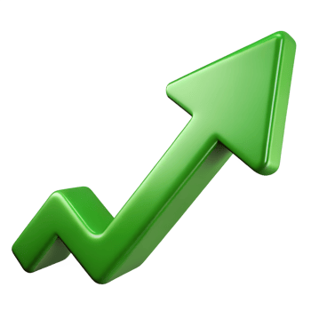 A vibrant, glossy green upward-trending arrow graphic png