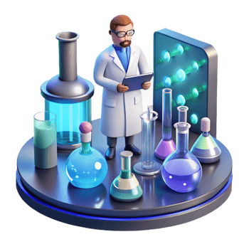 magnificent minimalist A Lone Scientist Working in a Cluttered professional png