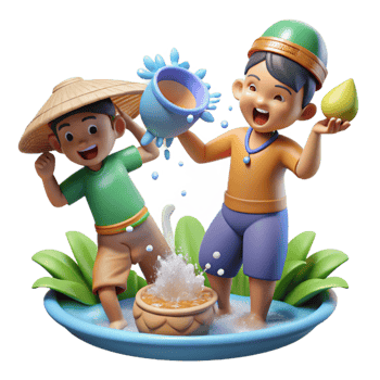 vibrant vintage Songkran Water Festival Splashing Water Isolated genuine png