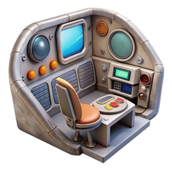 serene creative Spacecraft Interior Cutout with Control Panel original png