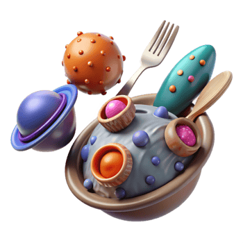 elegant vintage Space Food Utensils Floating Transparent Background authentic png