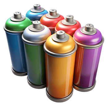 dramatic traditional Spray Paint Can Row Multicolor Isolated on Transparent Background authentic png