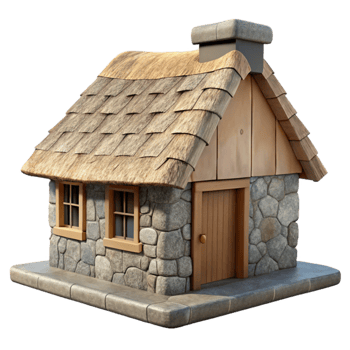 beautiful creative Stone Cottage Thatched Roof Transparent Background genuine png