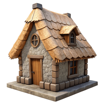 wonderful traditional Stone Cottage Thatched Roof Transparent Background authentic png
