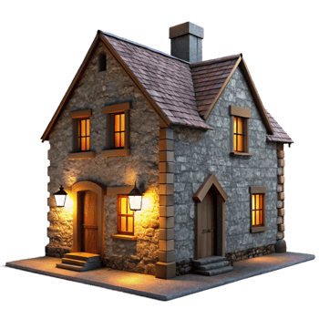 dramatic contemporary Stone Farmhouse Evening Light Cutout authentic png