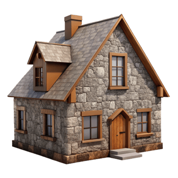 serene modern Stone Farmhouse Isolated on Transparent Background Front View high resolution png