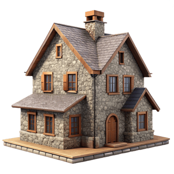 dramatic classic Stone Farmhouse Isolated on Transparent Background Front View professional png