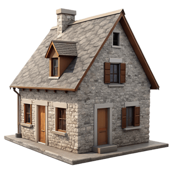 extraordinary creative Stone Farmhouse Isolated with White Siding authentic png