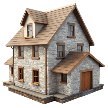 magnificent traditional Stone Farmhouse Isolated with White Siding premium png