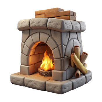 extraordinary classic Stone Fireplace Cutout with Burning Logs professional png