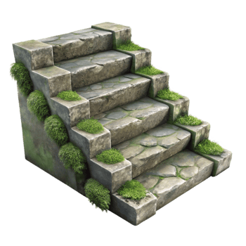dramatic artistic Stone Steps Cutout with Mossy Texture premium png
