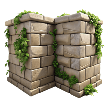 extraordinary rustic Stone Wall Corner Isolated with Vines high resolution png