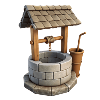 elegant modern Stone Well with Bucket and Rope Cutout png