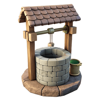 beautiful minimalist Stone Well with Bucket and Rope Cutout high resolution png