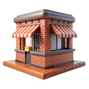 vibrant contemporary Street Food Market Building Brick Facade Cutout high quality png