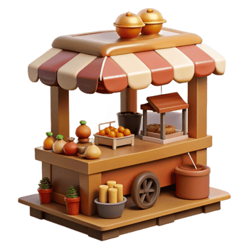 beautiful contemporary Street Food Market Scene Busy Atmosphere Isolated png