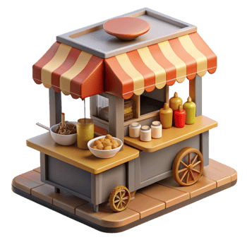 elegant artistic Street Food Market Scene Busy Atmosphere Isolated premium png