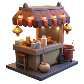 beautiful contemporary Street Food Scene Night Market Glowing Lights Cutout exclusive png