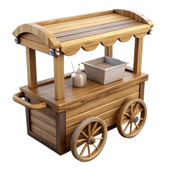 dramatic rustic Street Vendor Cart Wooden Construction Cutout Element premium png