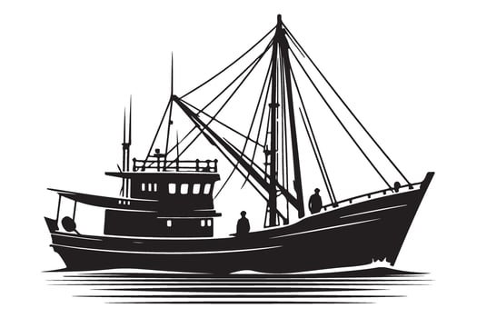 Fishing Boat Silhouette Illustration Artwork Commercial Vessel Design vector