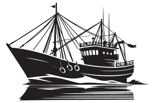 Detailed Fishing Boat Silhouette Illustration for Nautical Designs vector