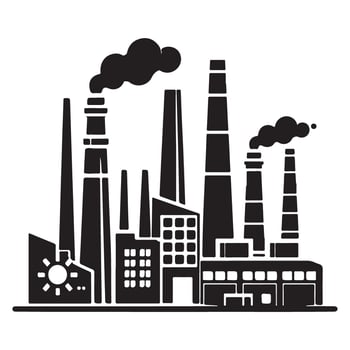 Industrial Factory Silhouette Artwork with Smoke Stacks vector