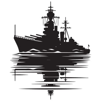 Majestic Battleship Silhouette Illustration Reflecting on Calm Water Surface vector