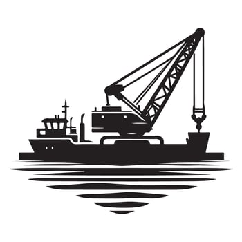 Construction Crane Vessel Silhouette Illustration Floating On Water Surface Graphics vector