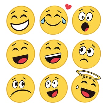 yellow emoji set circular faces various express vector