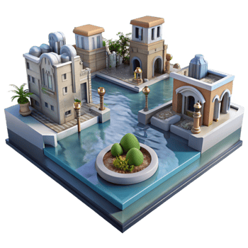 magnificent artistic Sunken City Flooded Streets Realistic View Transparent genuine png