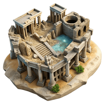 magnificent abstract Sunken City Ruins Top View Transparent Background detailed png