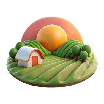 serene rustic Sunrise Over Farm Fields Landscape Isolated high quality png