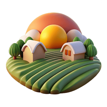 wonderful traditional Sunrise Over Farm Fields Landscape Isolated high quality png
