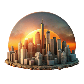 dramatic minimalist Sunset Over City Skyline Panoramic View Cutout high quality png