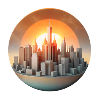 stunning contemporary Sunset Over City Skyline Panoramic View Cutout premium png