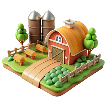 vibrant contemporary Sustainable Agriculture Farm Scene Transparent Background high resolution png
