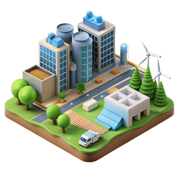 elegant contemporary Sustainable City Infrastructure Isometric View Isolated high quality png