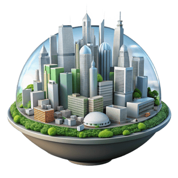 dramatic artistic Sustainable City Skyline Panorama Transparent Element detailed png