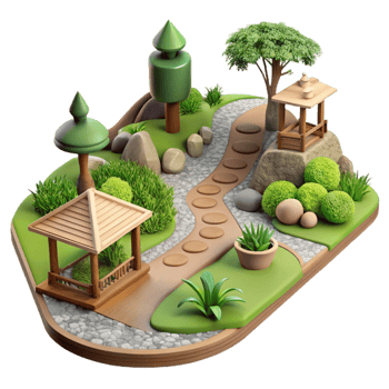 serene classic Sustainable Landscape Design with Water Features Cutout authentic png