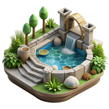 elegant creative Sustainable Landscape Design with Water Features Cutout premium png