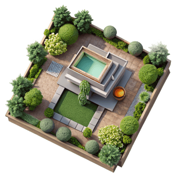 beautiful creative Sustainable Landscaping Plan Top View Isolated high quality png